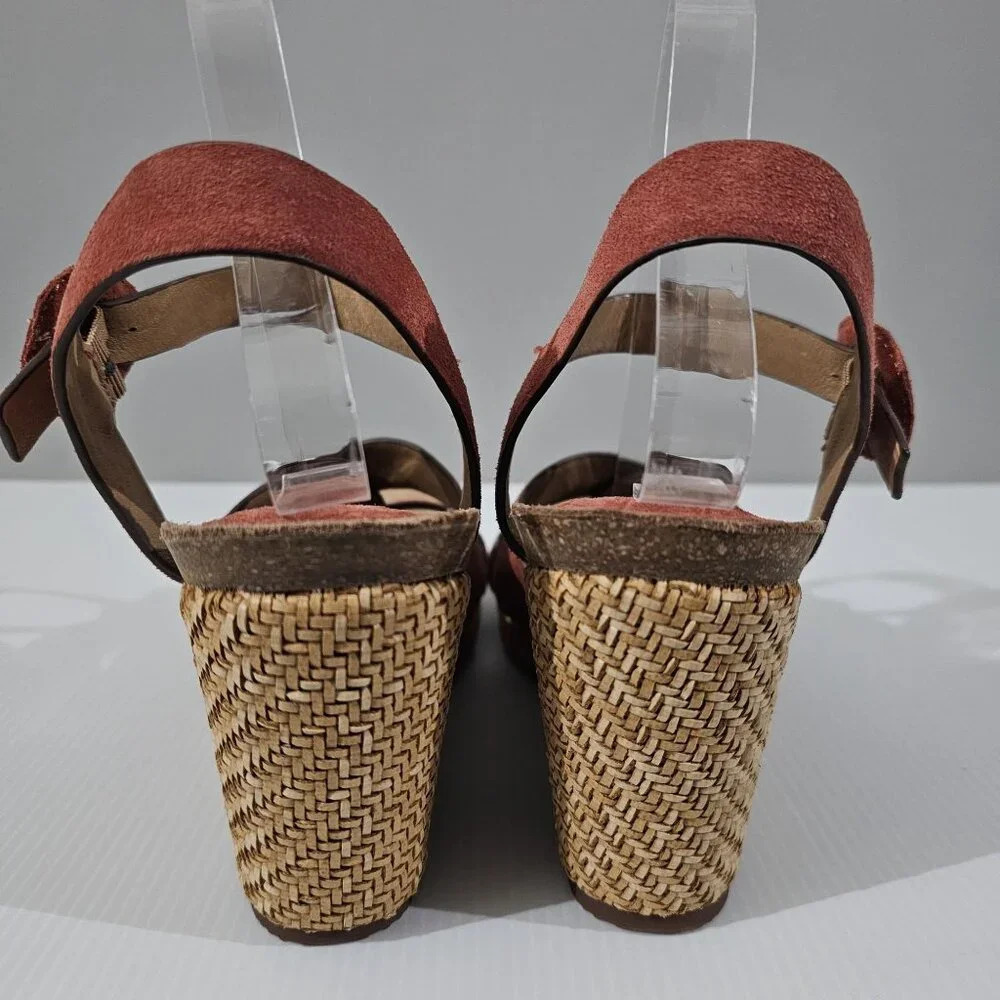 Sofft Casidy Wedge Platform Sandal Womens 11 Coral Orange Suede Jute Chunky - Picture 10 of 15
